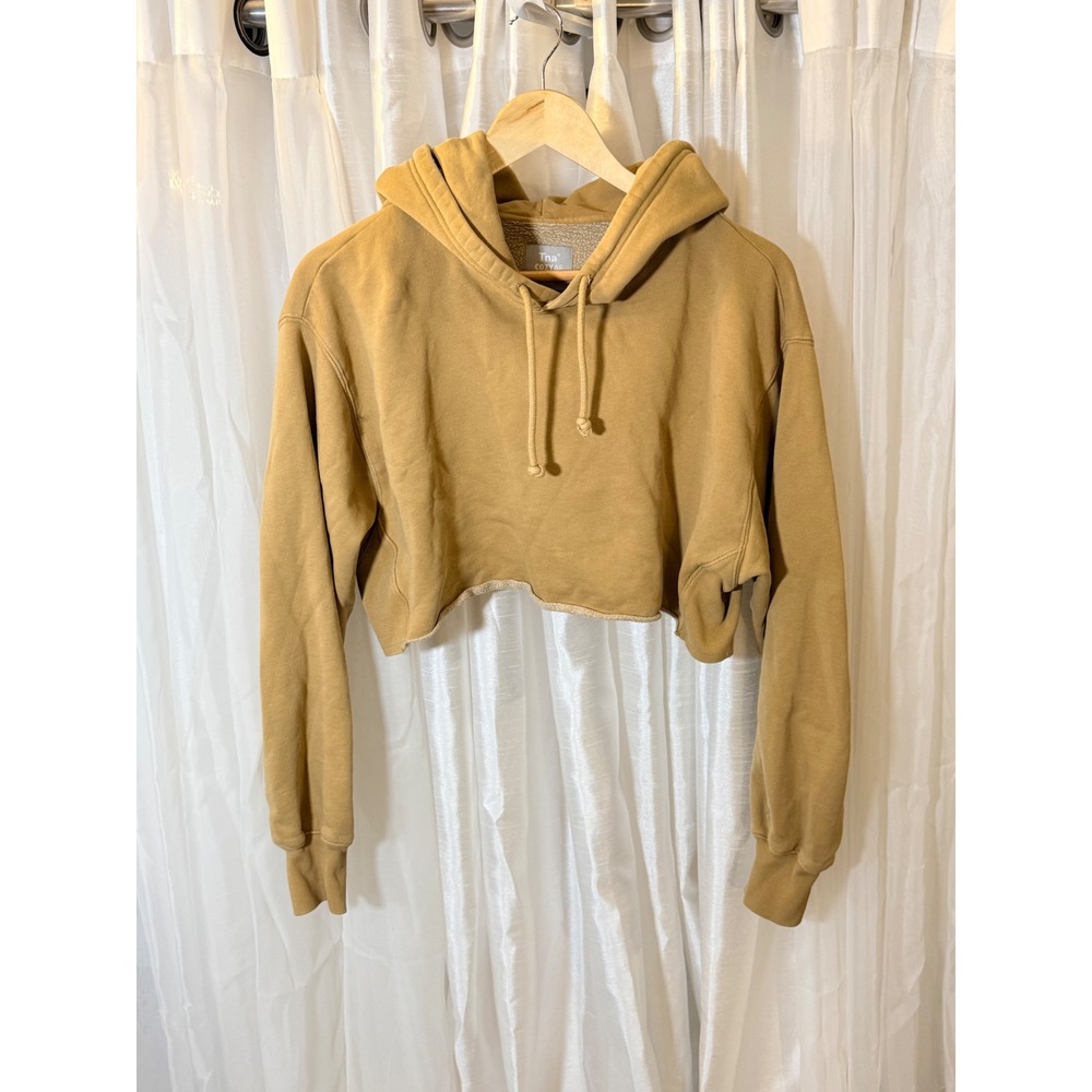Tna Cropped Hoodie Womens 1 Tan Cozy AF Fleece Raw Hem Pullover
